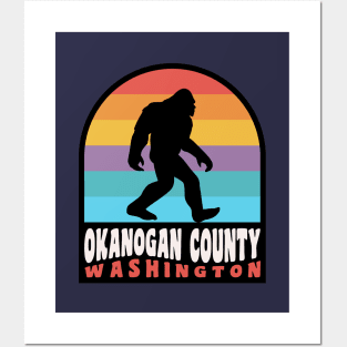 Okanogan County Washington Bigfoot Sasquatch Retro Sunset Posters and Art